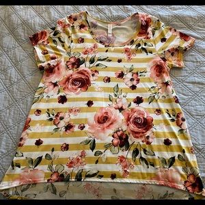 LulaRoe yellow and white striped A-line shirt